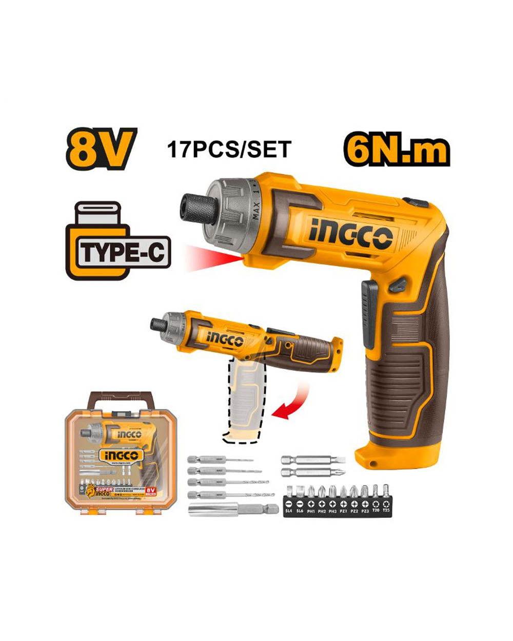 INGCO CORDLESS SCREWDRIVER 8V